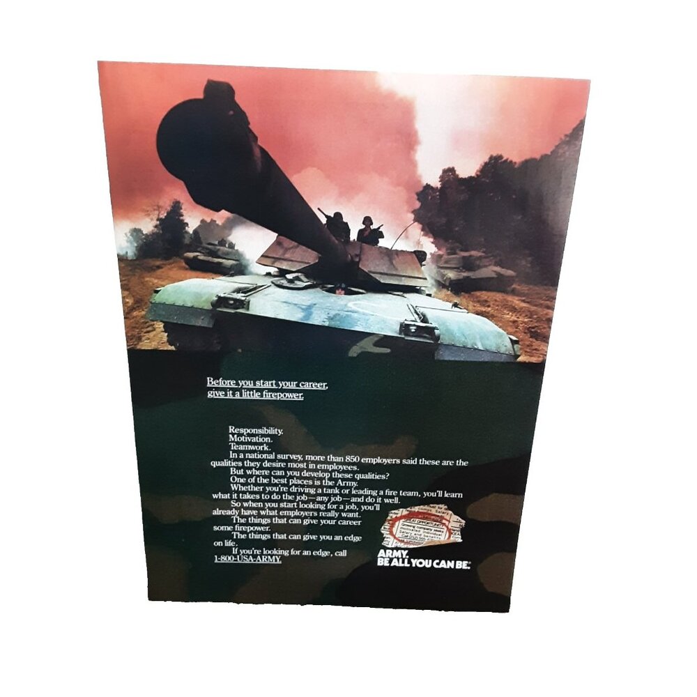 1989 US Army Tank Ad Be All You Can Be Career Firepower Vintage Military Print